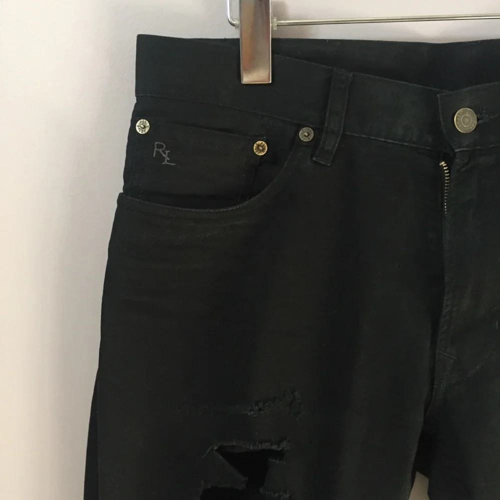 Ralph Lauren Ripped + Distressed Sons of Anarchy Style Black Jeans Denim 30 - Picture 6 of 11